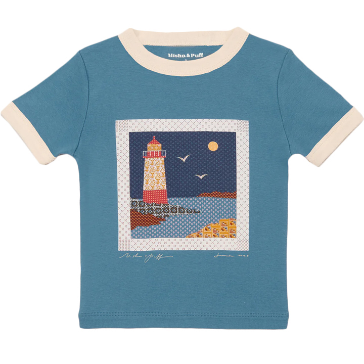 ◆키즈◆25SS 키즈 라이트하우스 콜라주 링거 티셔츠 블루슬레이트 K3099U25 441