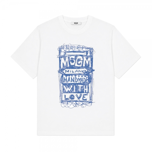 여성 핸드드로잉 프린팅 반팔 티셔츠 화이트 S6MSJUTH135 001