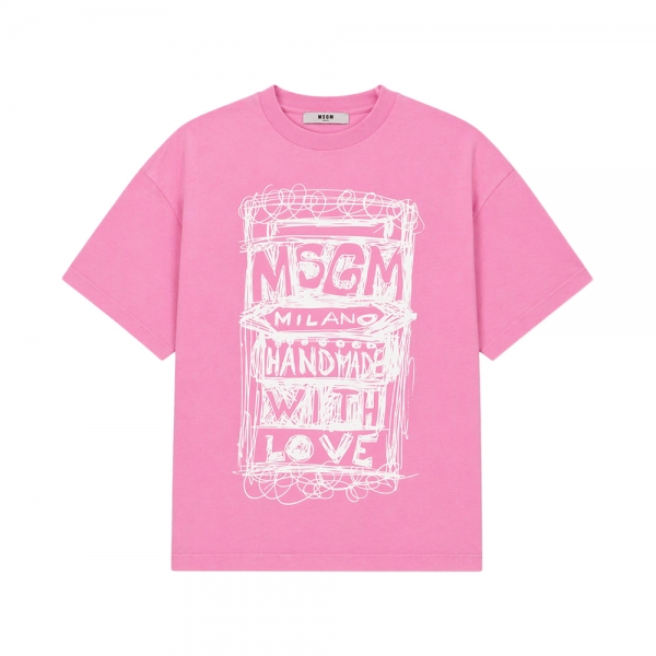 여성 핸드드로잉 프린팅 반팔 티셔츠 베고니아핑크 S6MSJUTH135 MS070