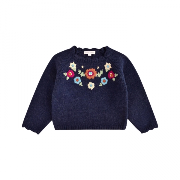 ◆키즈◆키즈 리리아누 플로럴 니트 마린 25F_J0160 MARIN