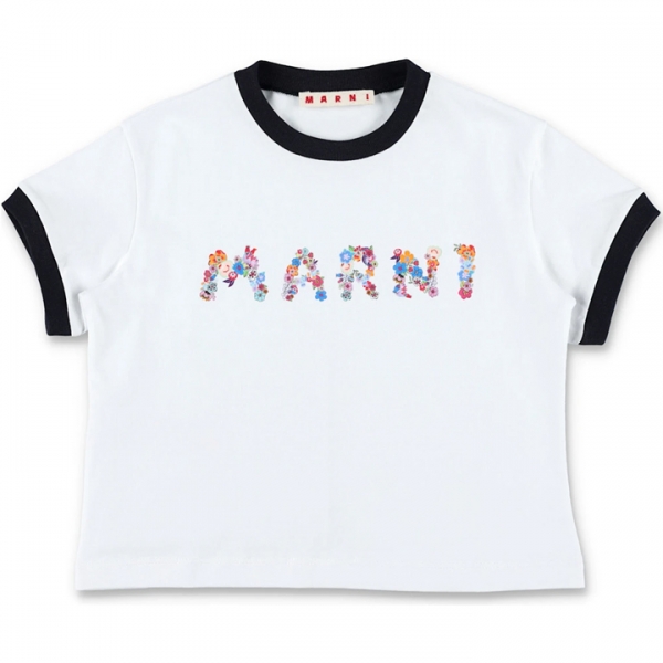 ◆키즈◆25SS 키즈 플로럴 프린트 로고 티셔츠 화이트 M01428 M00HZ 0M100