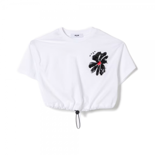 키즈 플라워 자수 박스 크롭 반팔 티셔츠 화이트 S6MSJGTH106 001