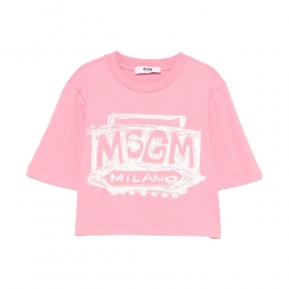 키즈 핸드 드로잉 크롭 반팔 티셔츠 베고니아 핑크 S6MSJGTH128 MS070