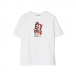 ◆키즈◆여성 스키 베어 반팔 티셔츠 화이트 8117542