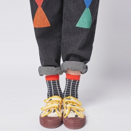 ◆키즈◆21FW 키즈 컬러블록 체크 삭스 블랙 221AI023 905