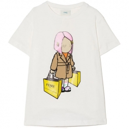 ◆키즈◆23SS 키즈 돌 프린트 티셔츠 화이트 JFI248 7AJ F0TU9