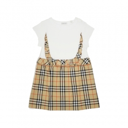 여성 체크 트리밍 원피스 화이트/베이지 8117420