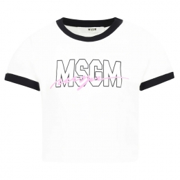 ◆키즈◆25SS 키즈 로고 투톤 티셔츠 화이트/블랙 S5MSJGTH216 00101