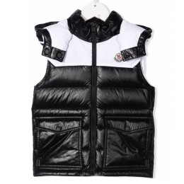 ◆키즈◆22SS 키즈 로고 패치 배색 패딩 조끼 블랙/화이트 1A000 95 53A0E 999