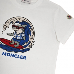 여성 로고 패치 서핑 샤크 프린팅 반팔 티셔츠 화이트 8C000 25 89AFV F00