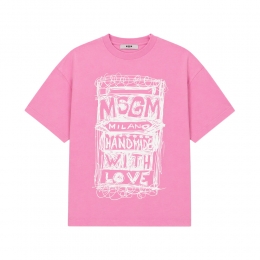 여성 핸드드로잉 프린팅 반팔 티셔츠 베고니아핑크 S6MSJUTH135 MS070