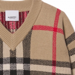 ◆키즈◆21FW 키즈 빈티지 체크 V넥 니트 아카이브베이지 8043661