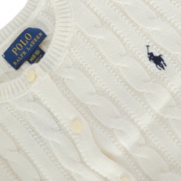 ◆키즈◆23FW 여성 포니 로고 자수 케이블 니트 가디건 화이트 737911 045