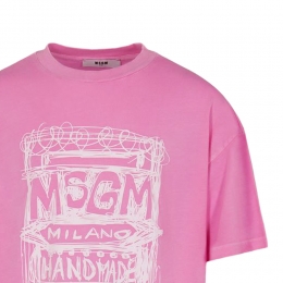 여성 핸드드로잉 프린팅 반팔 티셔츠 베고니아핑크 S6MSJUTH135 MS070