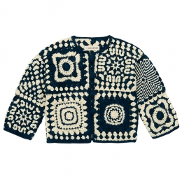 ◆키즈◆25SS 키즈 크로셰 아프간 가디건 아이보리/네이비 K1017S25 438