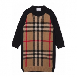 ◆키즈◆21FW 키즈 체크 자카드 스웨터 드레스 브라운 8046103