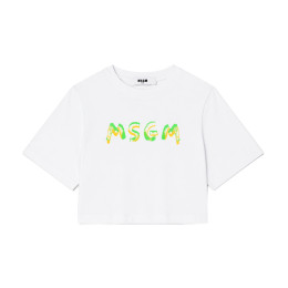 키즈 로고 페인팅 크롭 반팔 티셔츠 화이트 S6MSJGTH002 001
