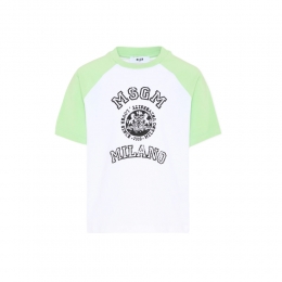 여성 프린팅 래글런 티셔츠 화이트/파라다이스 그린 S6MSJBTH060 00177