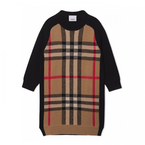 ◆키즈◆21FW 키즈 체크 자카드 스웨터 드레스 브라운 8046103