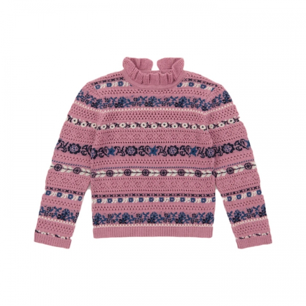 ◆키즈◆키즈 아일릿 리본 패턴 파멜라 니트 앤틱로즈 K2000W25 0D2