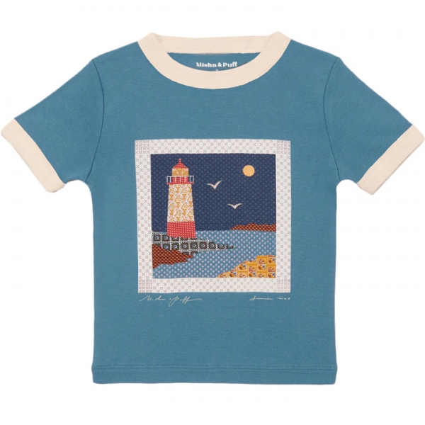 ◆키즈◆25SS 키즈 라이트하우스 콜라주 링거 티셔츠 블루슬레이트 K3099U25 441