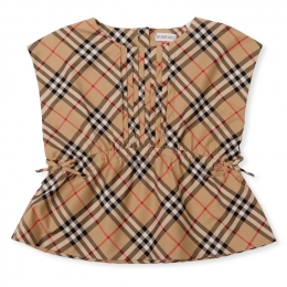 ◆키즈◆24SS 키즈 빈티지체크 핀턱 슬리브리스 블라우스 베이지 8082211