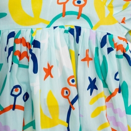 ◆키즈◆22SS 여성 크랩 프린팅 코튼 퍼프드레스 블루 8Q1BD1 Z0142 607MC