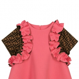 ◆키즈◆23SS 여성 FF 로고 러플 원피스 핑크 JFB409 A8LG F18B2