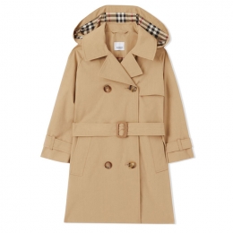 ◆키즈◆22FW 키즈 체크 트리밍 후드 트렌치 코트 아카이브베이지 8053878