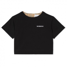 ◆키즈◆22FW 여성 체크 판넬 티셔츠 블랙/아카이브베이지 8051779